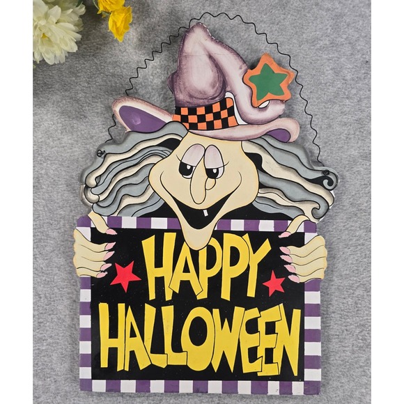 Paper Warehouse Other - Vintage 90s Happy Halloween Sign Purple Witch Wall Decor Paper Warehouse Spooky